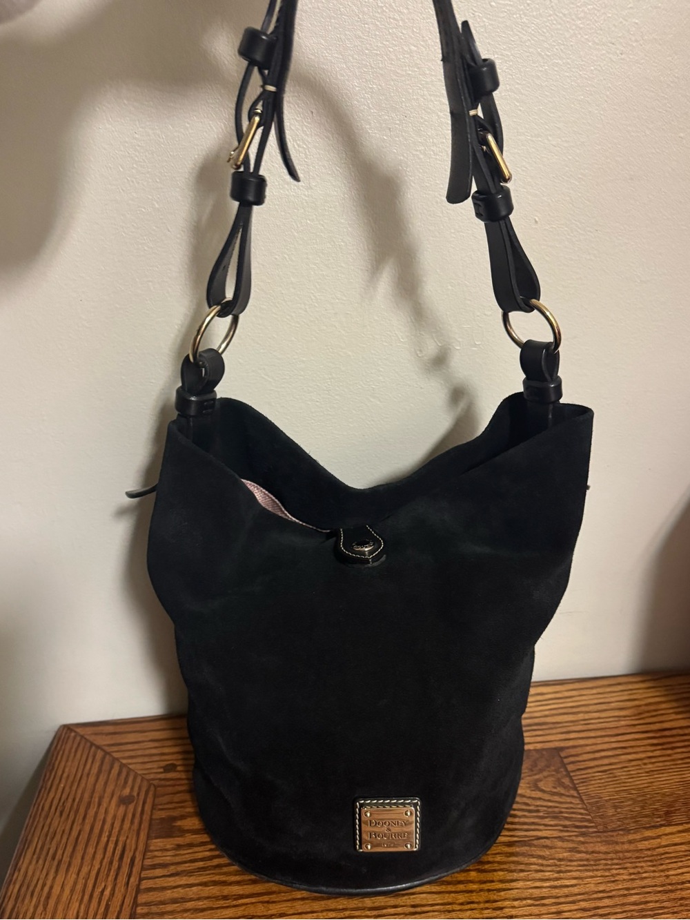 Dooney & Bourke Black Suede Leather Bucket Shoulder Bag - Classic Vintage  - EUC